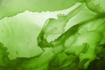 Hand painted alcohol ink background. Abstract delicate green texture. Contemporary wallpaper. 