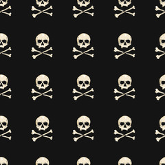 Vector Seamless Pattern of Pirate Skulls with Cross Bones
