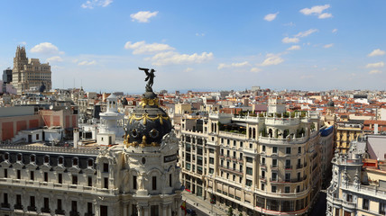 Madrid cityscape postcard- Panorama of the city center with the buildings of Gran Vía