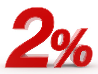 2 percent on white background illustration 3D rendering