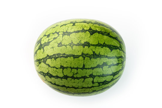 Watermelon with striped peel on a white isolated background. Variety of watermelon yellow
