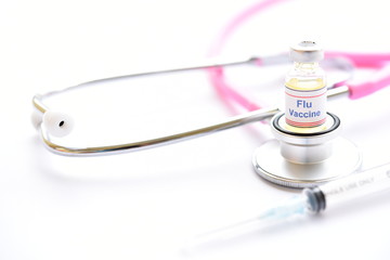 Bottle of Flu vaccine for injection, protective vaccine for influenza virus