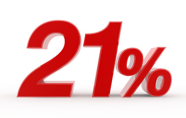 21 percent on white background illustration 3D rendering