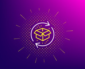 Exchange of goods line icon. Halftone pattern. Return parcel sign. Package tracking symbol. Gradient background. Return parcel line icon. Yellow halftone pattern. Vector