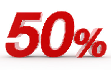50 percent on white background illustration 3D rendering