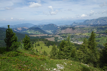 Fototapeta na wymiar View of Catinaccio Rosengarten massif from the Latemar mountain. Dolomites, Italy