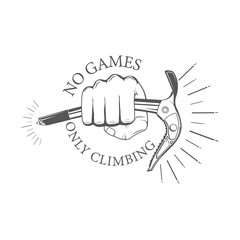 Vector graphic logo concept. Climbing equipment. Logo for an active lifestyle. Symbol emblem, element, print.