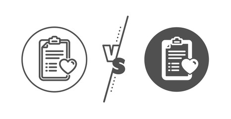 Hospital patient history sign. Versus concept. Medical survey line icon. Line vs classic patient history icon. Vector