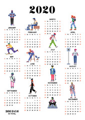 Printable 2020 Year Calendar With Man Street Style Characters