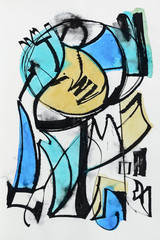 A calligraphic abstract painting; indian ink with watercolor wash.