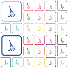 Tennis racket with ball outlined flat color icons