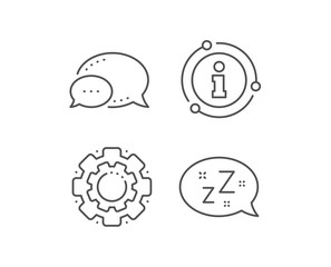 Sleep line icon. Chat bubble, info sign elements. Zzz speech bubble sign. Chat message symbol. Linear sleep outline icon. Information bubble. Vector