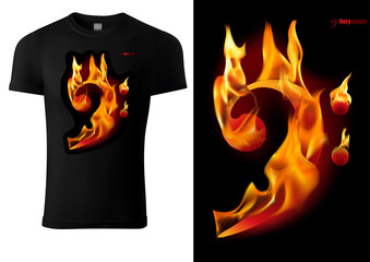 Black T-shirt Design with Flaming Music Sigh - Modern Colored Print Illustration, Vector Graphic