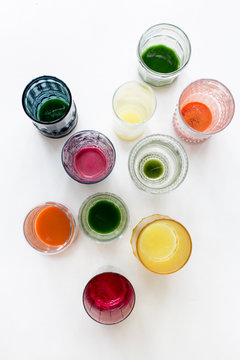 Glasses of fresh cold pressed juice