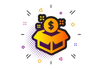 Paid service sign. Halftone circles pattern. Post package icon. Classic flat post package icon. Vector