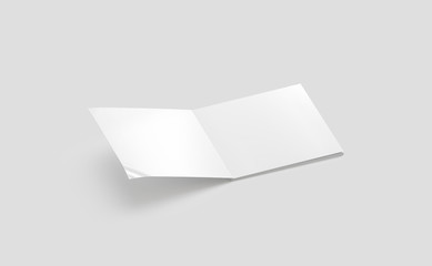 Blank white opened square journal mock up, side view, 3d rendering. Empty paperback catalog mockup, isolated. Clear foursquare booklet or magazine display template.