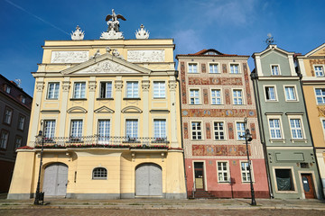 facades of historic houses on the Old Market Square in Poznan.