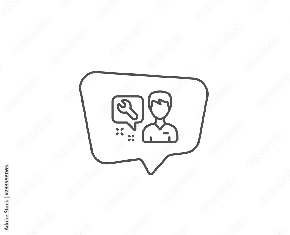 Poster spanner tool line icon. chat bubble design. repairman service sign. fix instruments symbol. outline 