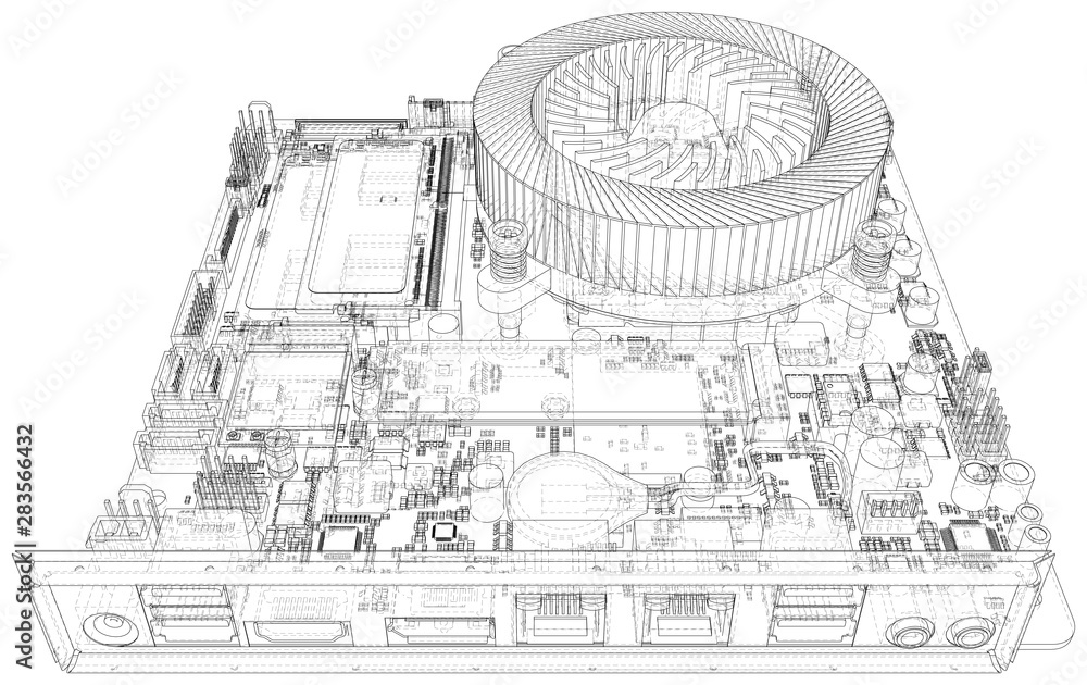 Aufkleber computer motherboard. motherboard digital chip. vector rendering of 3d.