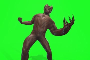 Fototapeta premium Fantasy character asym Monster 3d render on green background