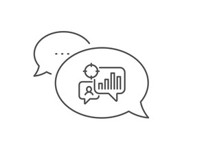 Seo statistics line icon. Chat bubble design. Search engine optimization sign. Analytics chart symbol. Outline concept. Thin line seo statistics icon. Vector