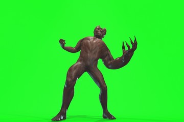 Fototapeta na wymiar Fantasy character asym Monster 3d render on green background