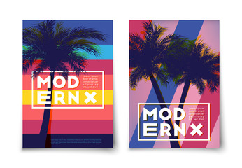 Palm trees with bright colored lined background