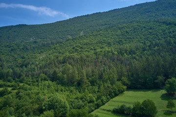 Aerial photography. Panoramic view of the Alps north of Italy. Trento Region. Great trip to the Alps.