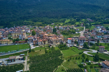 Aerial photography. Panoramic view of the Alps north of Italy. Trento Region. Great trip to the Alps.