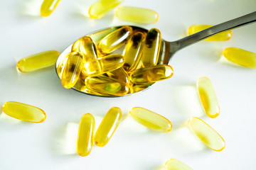 Omega 3 fish oil yellow soft gel capsules