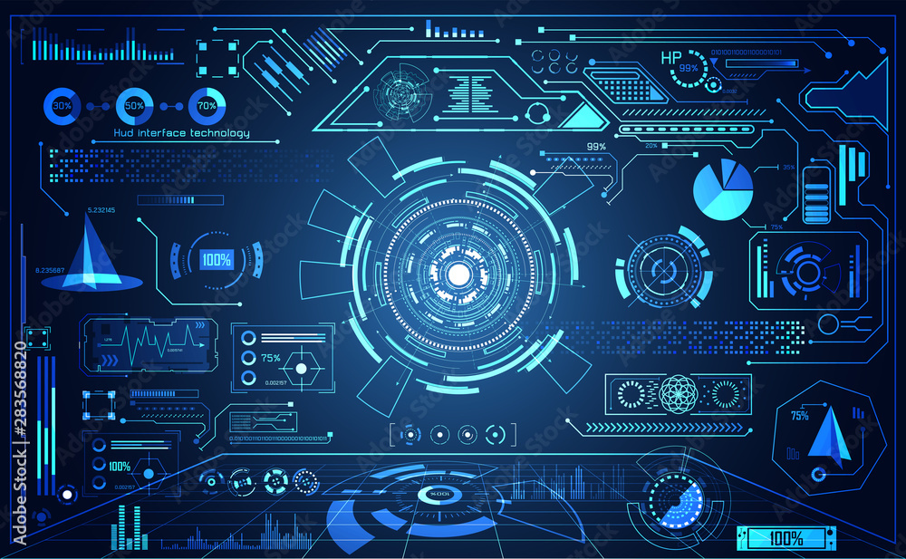 Poster abstract technology ui futuristic concept hud interface hologram elements of digital data chart, com