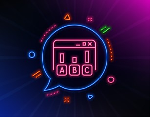 Fototapeta premium Survey results line icon. Neon laser lights. Best answer sign. Business stats symbol. Glow laser speech bubble. Neon lights chat bubble. Banner badge with survey results icon. Vector