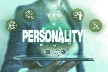 Conceptual hand writing showing Personality. Concept meaning combination characteristics that form...
