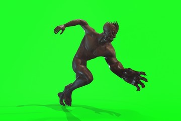Obraz na płótnie Canvas Fantasy character asym Monster 3d render on green background