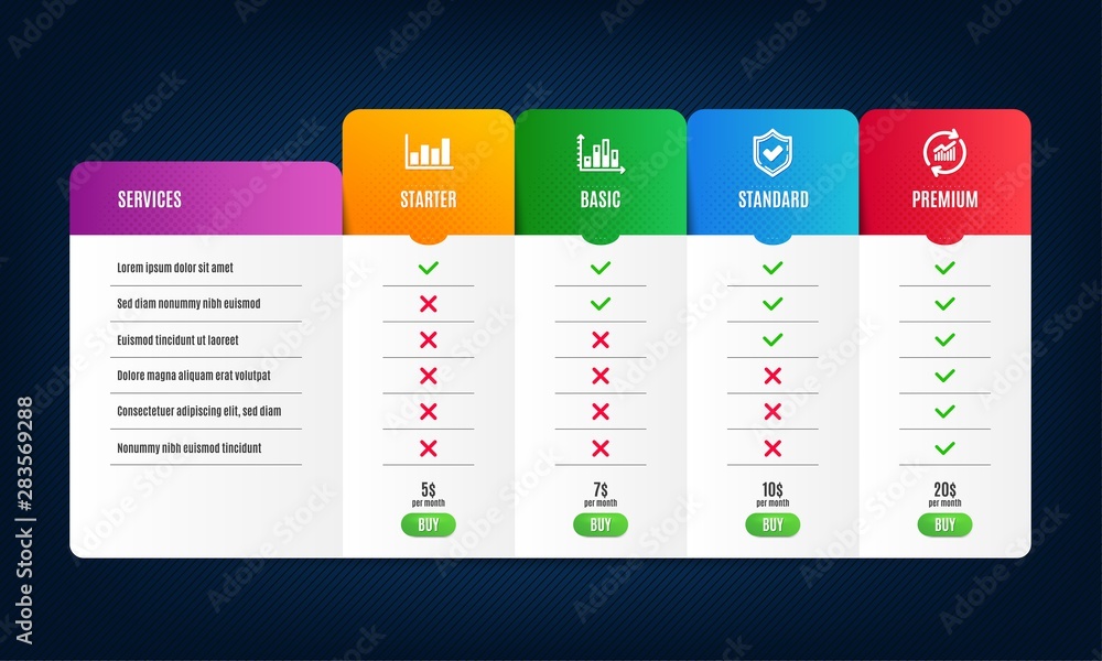 Poster confirmed, diagram graph and report diagram icons simple set. price list, pricing table. update data