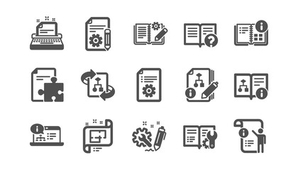 Technical documentation icons. Instruction, Plan and Manual. Algorithm classic icon set. Quality set. Vector