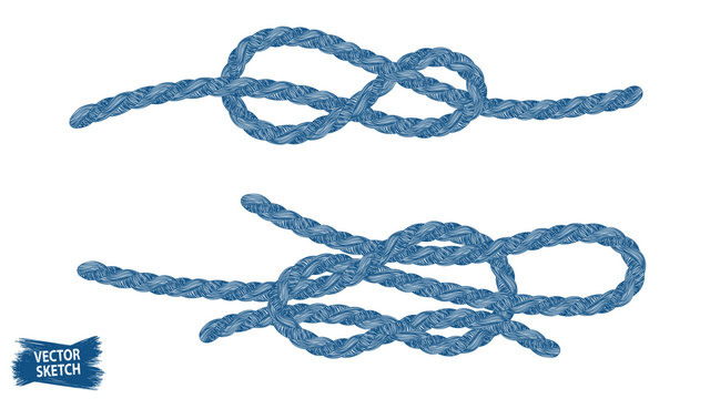 Nautical knots. Rope sketches. Braid. Rope knots. Braided trim
