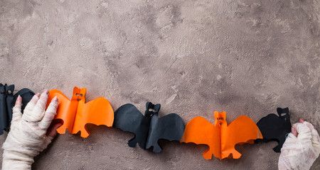 Halloween background with mummy hand