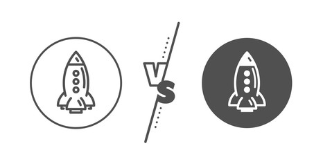 Spaceship transport sign. Versus concept. Rocket line icon. Aircraft symbol. Line vs classic rocket icon. Vector