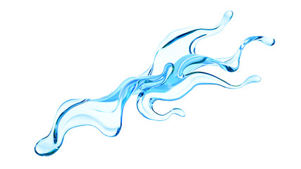 Splash of clear blue liquid, water. 3d illustration, 3d rendering.