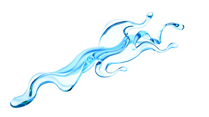 Splash of clear blue liquid, water. 3d illustration, 3d rendering.