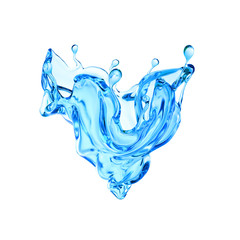 Splash of clear blue liquid, water. 3d illustration, 3d rendering.