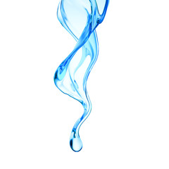 Splash of clear blue liquid, water. 3d illustration, 3d rendering.