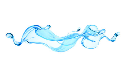 Splash of clear blue liquid, water. 3d illustration, 3d rendering.