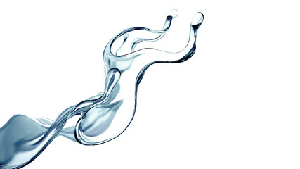 Splash of clear blue liquid, water. 3d illustration, 3d rendering.