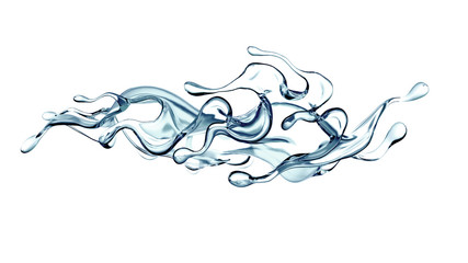 Splash of clear blue liquid, water. 3d illustration, 3d rendering.