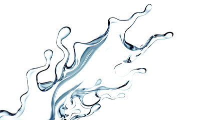 Splash of clear blue liquid, water. 3d illustration, 3d rendering.