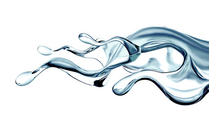 Splash of clear blue liquid, water. 3d illustration, 3d rendering.