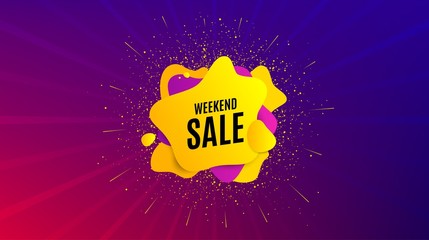 Weekend Sale. Dynamic text shape. Special offer price sign. Advertising Discounts symbol. Geometric vector banner. Weekend sale text. Gradient shape badge. Colorful background. Vector