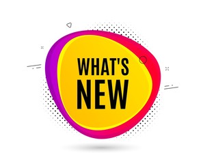 Whats new symbol. Banner text shape. Special offer sign. New arrivals symbol. Geometric vector banner. Whats new text. Gradient shape badge. Halftone pattern. Vector